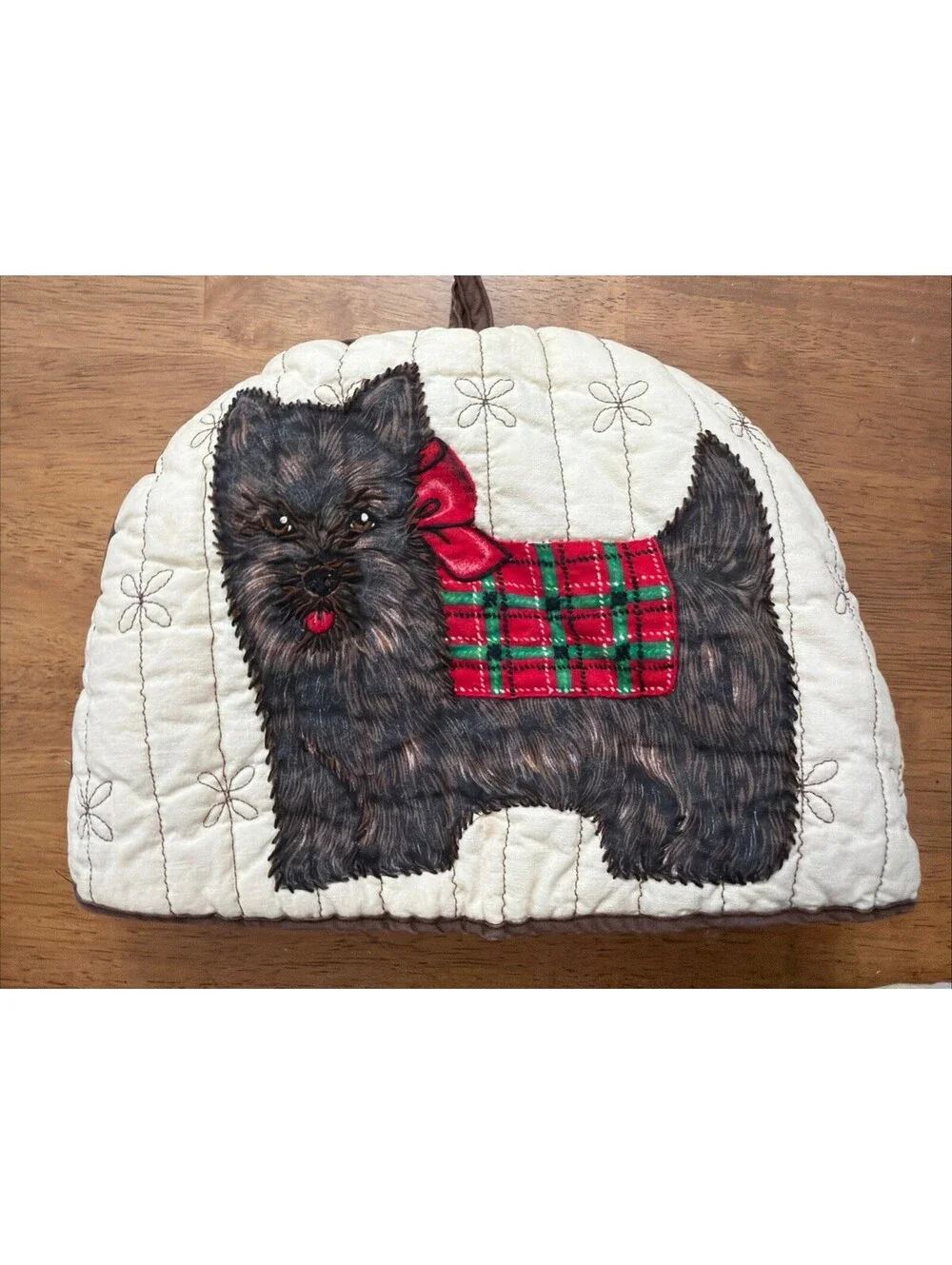 Vintage Embroidered Scottie Dog Large Tea Pot Cozy Handmade Quilted Terrier